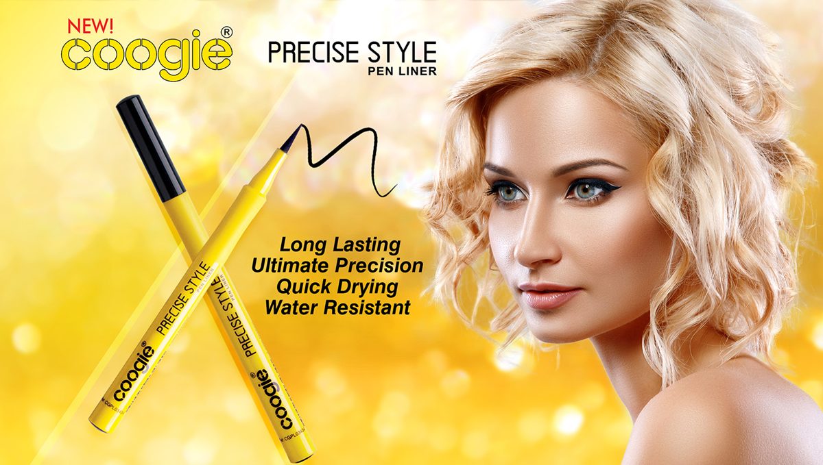 Coogie Precise Style pen liner banner: long lasting, ultimate precision, quick drying, water resistant.